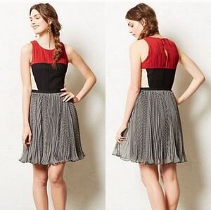Greylin Margot Pleated Red Black Pleated Dress Sz S